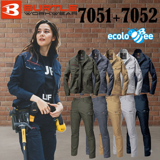 BURTLE 7051 7052 上下セット ジャケット カーゴパンツ T/Cエコストレッチツイル 伸長率17% JIS T8118適合 制電ケア テーパードシルエット 作業服 作業着 バートル