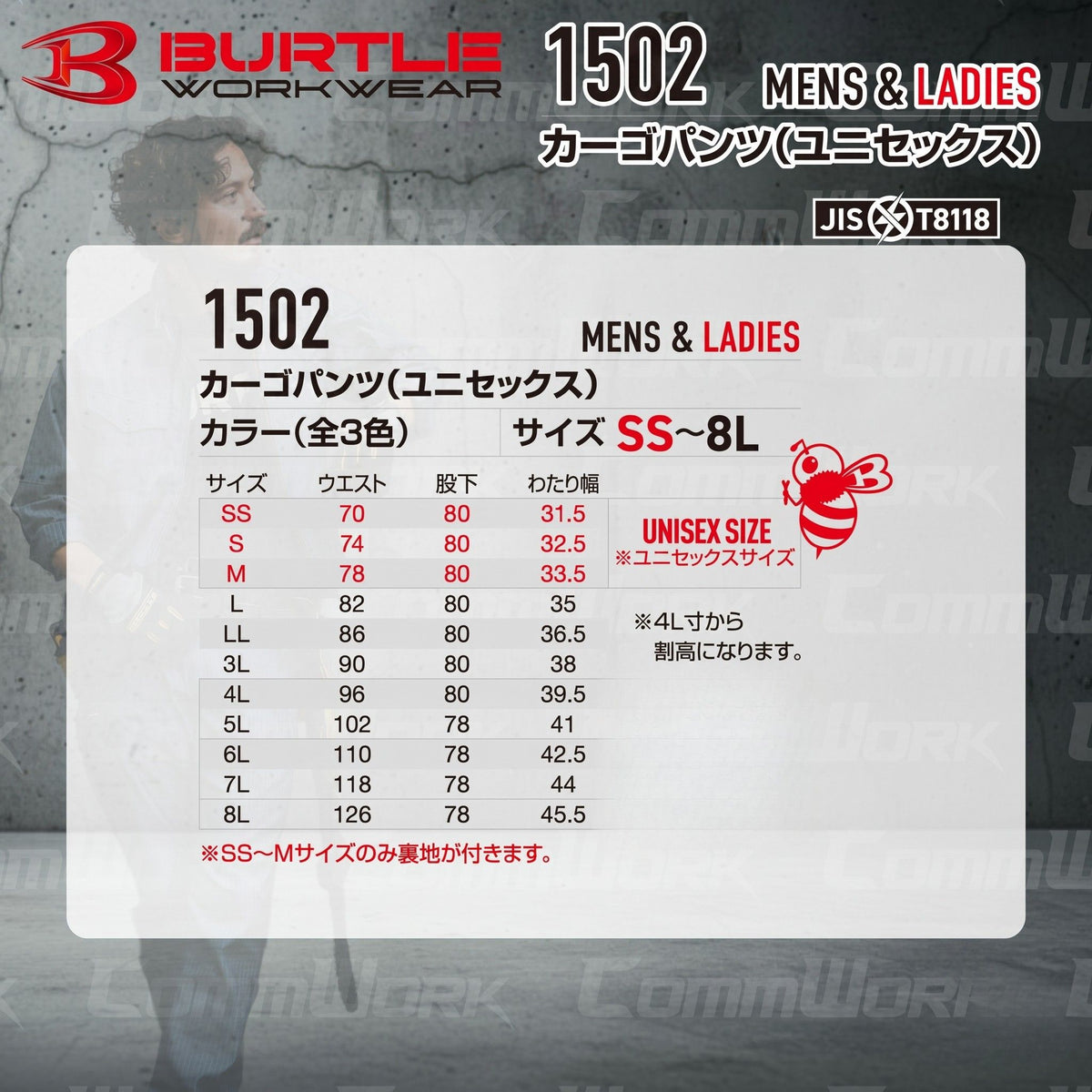 BURTLE 1501 1502 上下セット ジャケット カーゴパンツ ヘリンボーン T/Cソフトツイル JIS T8118適合 制電ケア 野帳ポケット アームノーフォーク 作業服 作業着 バートル