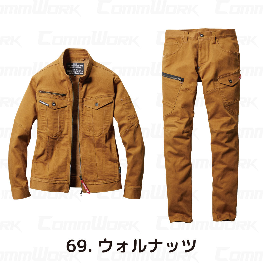 BURTLE 5001 5002 上下セット ジャケット カーゴパンツ コーデュラストレッチデニム 伸長率27% ダブルジップ 耐摩耗性 スリムシルエット 作業服 作業着　バートル