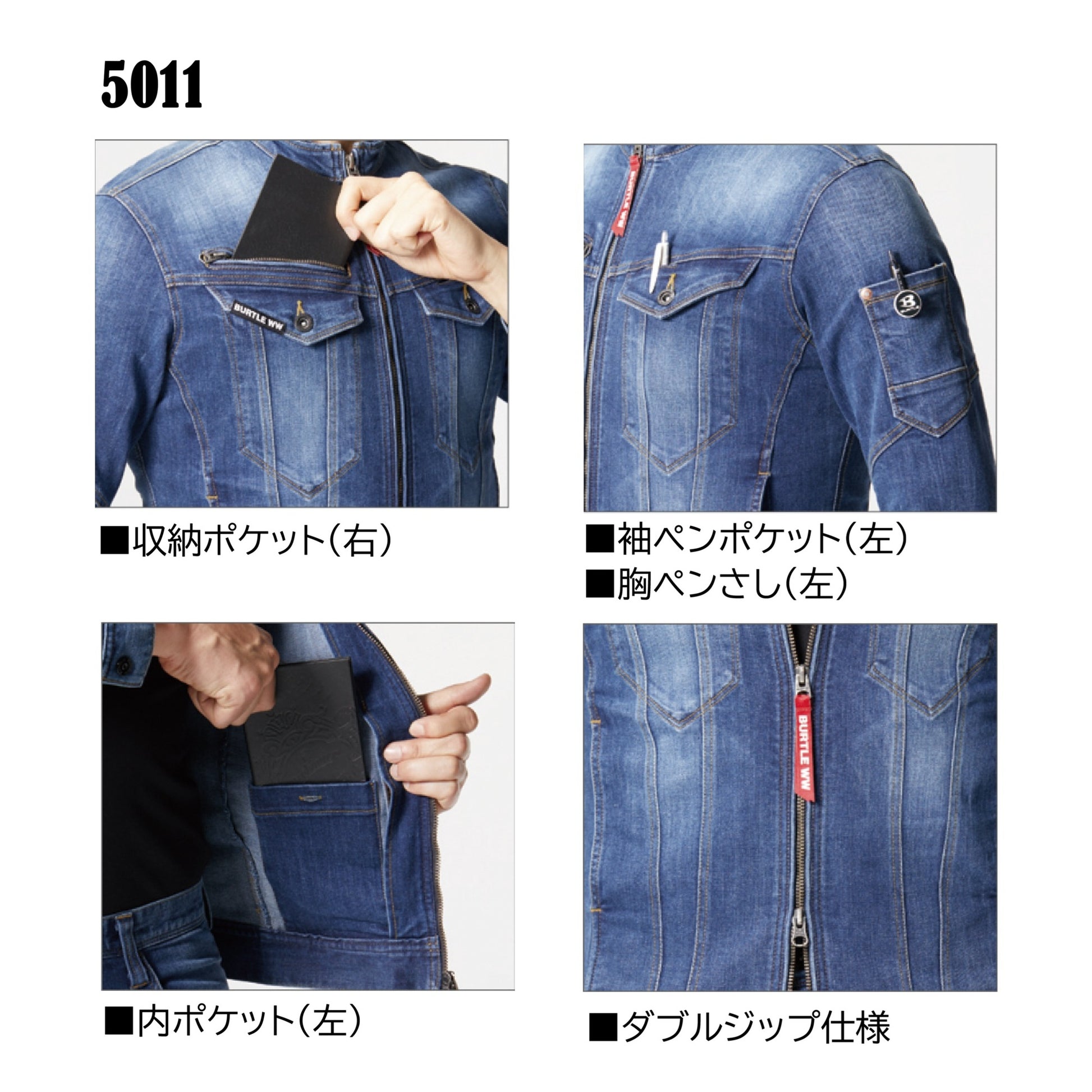 バートル  5011 ＋ 5012 作業服 上下セット インディゴ 機能説明