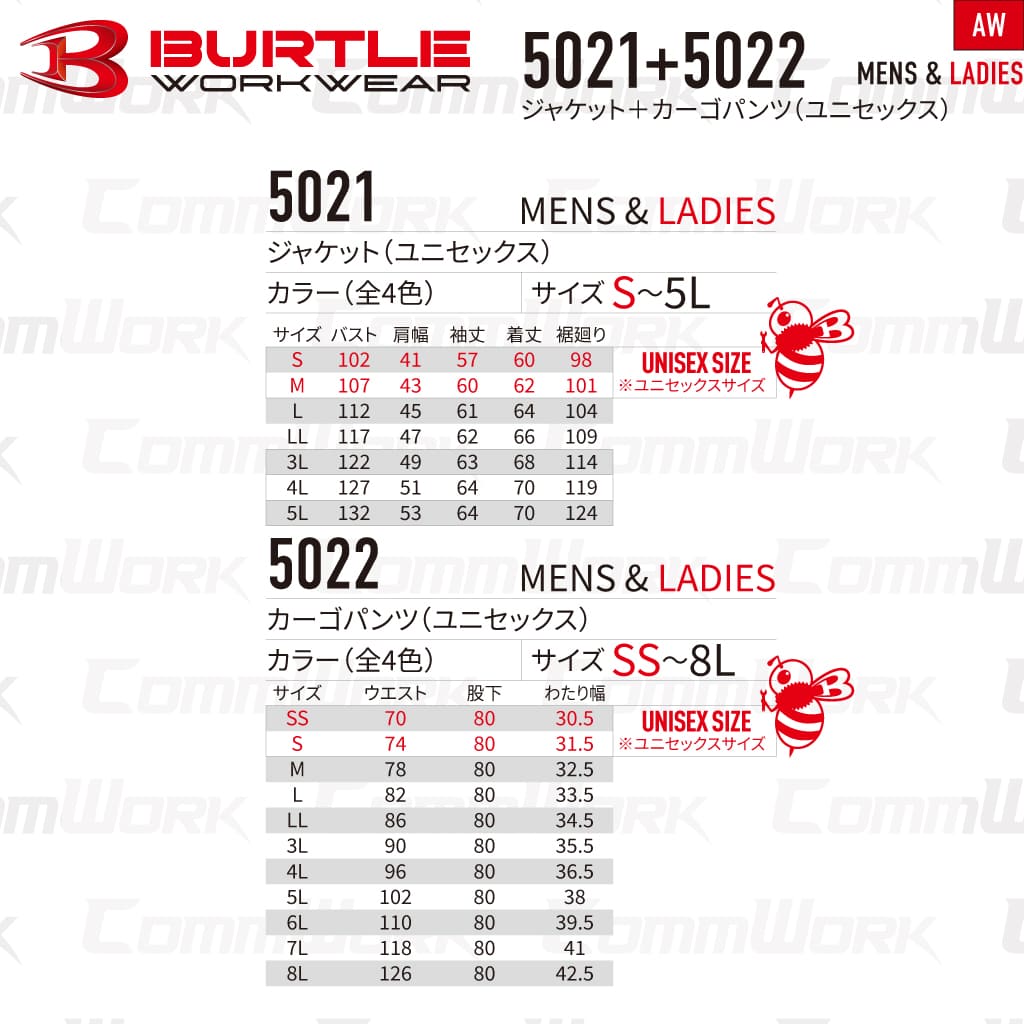 BURTLE 5021 5022 上下セット ジャケット カーゴパンツ CVCヘビーツイル 伸長率20% ダブルジップ 防縮加工 テーパードシルエット 作業服 作業着 バートル