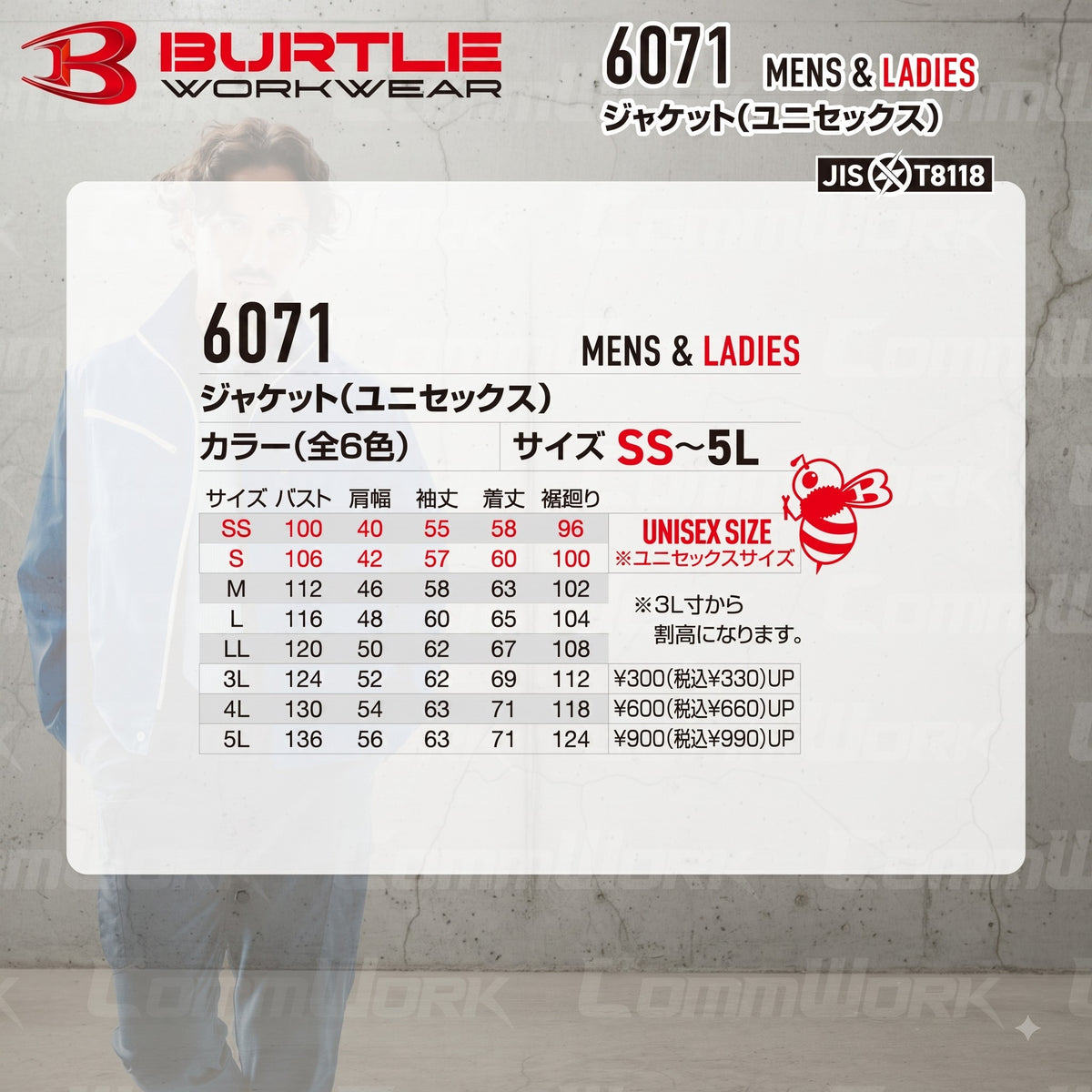 BURTLE 6071 ジャケット T/Cソフトツイル JIS T8118適合 制電ケア ソリッドデザイン ブルゾン 作業服 作業着 バートル