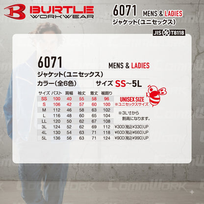 BURTLE 6071 ジャケット T/Cソフトツイル JIS T8118適合 制電ケア ソリッドデザイン ブルゾン 作業服 作業着 バートル