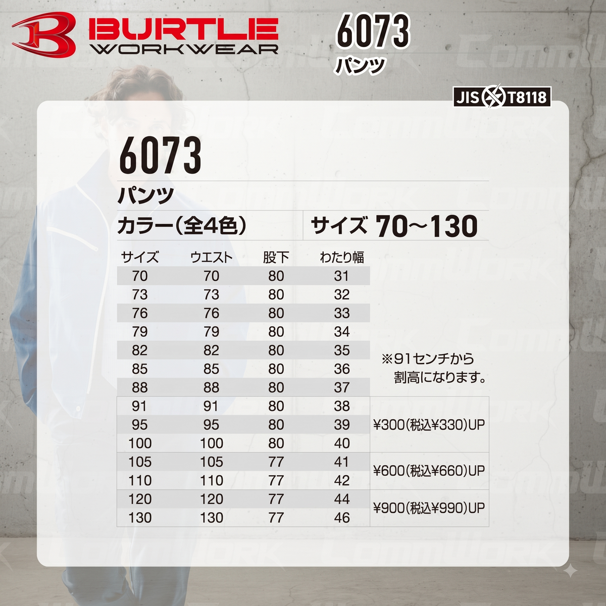 BURTLE 6073 パンツ T/Cソフトツイル JIS T8118適合 制電ケア ソリッドデザイン ワークパンツ スラックス 作業服 作業着 バートル