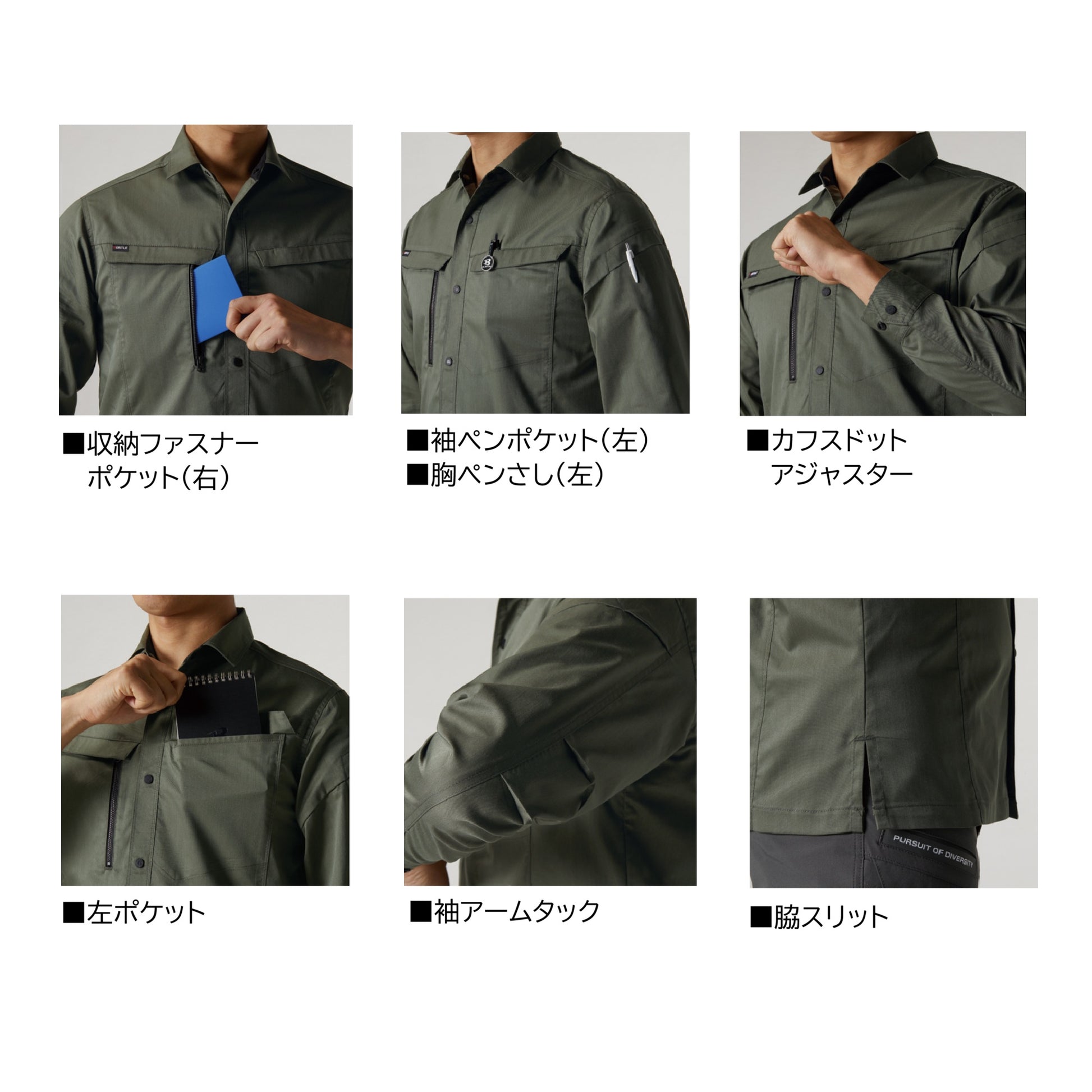 バートル 6215 作業服 長袖シャツ 春夏 機能説明