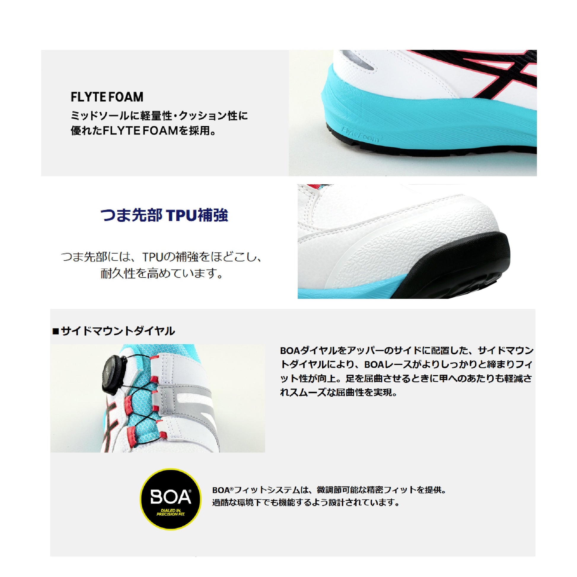 アシックス CP309 BOA 安全靴  ローカット 機能説明