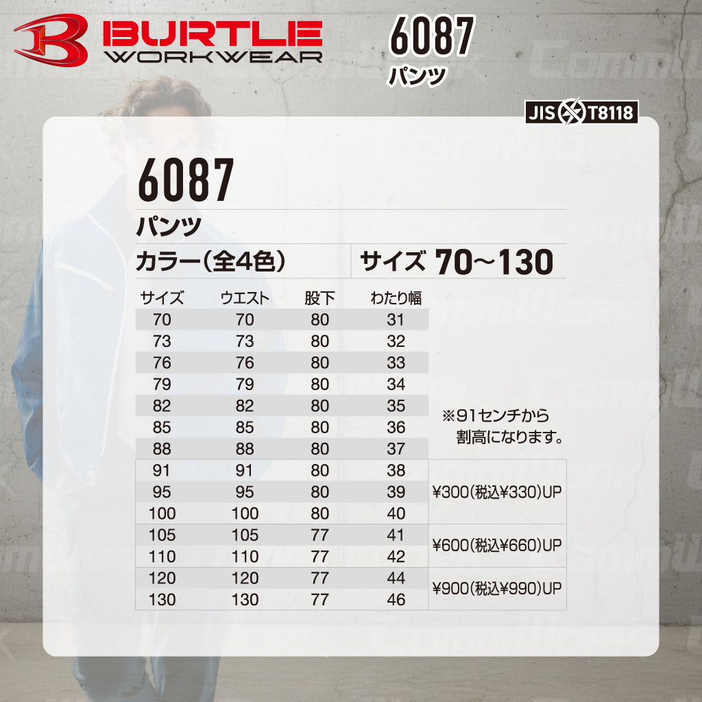 バートル BURTLE 6087 パンツ T/Cライトツイル 日本製素材 製品制電 JIS適合 春夏 ユニセックス 作業服 スラックス ズボン