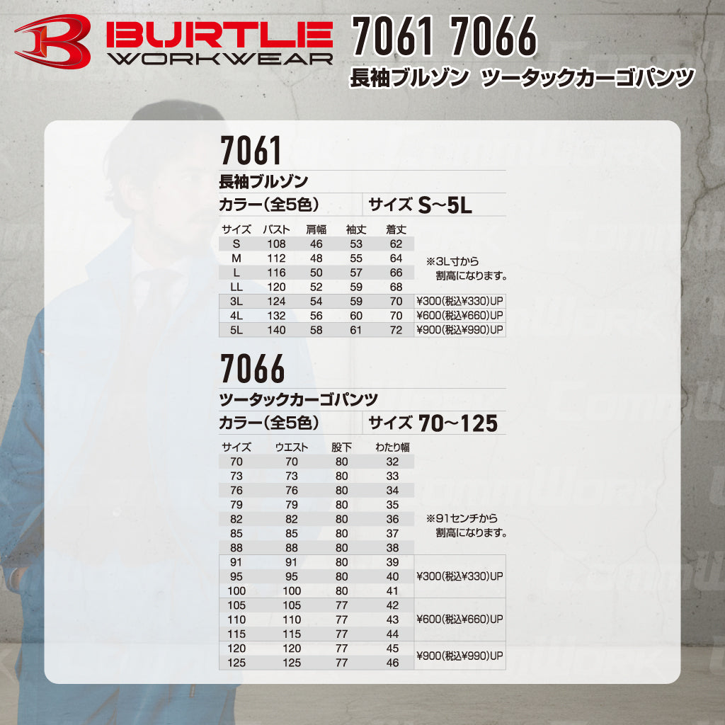 バートル BURTLE 春夏作業服 7061＆7066 上下セット 長袖ブルゾン×カーゴパンツ ソフトトロピカル 日本製素材 ボディークーラー 製品制電 男女兼用