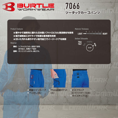 バートル BURTLE 7066 カーゴパンツ ソフトトロピカル 日本製素材 吸汗速乾 防汚 製品制電 春夏 男女兼用 作業服 ズボン
