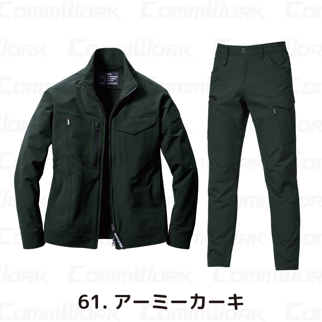 バートル BURTLE 春夏作業服 9511＆9512 上下セット 長袖ジャケット×カーゴパンツ エアーライト 4WAYストレッチ JIS適合 男女兼用