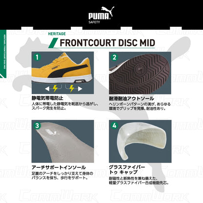 PUMA セーフティ FRONTCOURT DISC MID 安全靴 JSAA A種 ミッドカット ダイヤル式 静電 衝撃吸収 プロスニーカー プーマ