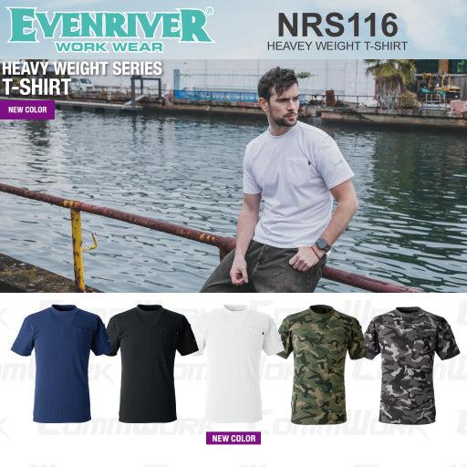 イーブンリバー NRS116 ヘビーウェイトTシャツ（半袖）やわらか肌触り 綿混 左肩ポケット付 型崩れ防止 作業服 半袖Tシャツ EVENRIVER