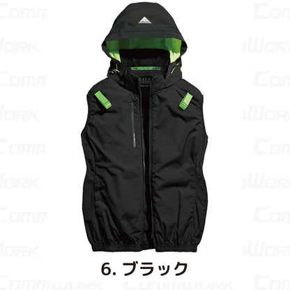シンメン 05642 S-AIR フードリペルベスト フルハーネス対応 撥水 UVカット トリプルアイスポケット搭載 空調作業服