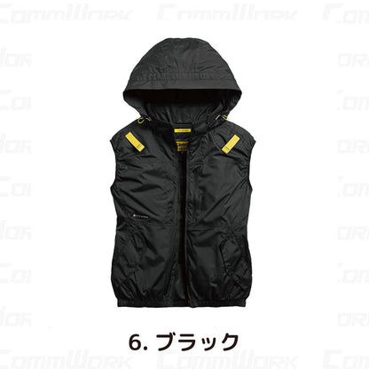 シンメン 05652 S-AIR サイドファンフードベスト フルハーネス対応 撥水 UVカット トリプルアイスポケット搭載 空調作業服