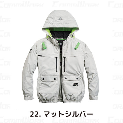 シンメン 05660 S-AIR 遮熱ハイポジフードジャケット 長袖 裏チタン加工 フルハーネス対応 トリプルアイスポケット搭載 空調作業服