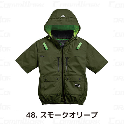 シンメン 05661 S-AIR 遮熱ハイポジフードショートジャケット 半袖 裏チタン加工 フルハーネス対応 トリプルアイスポケット搭載 空調作業服