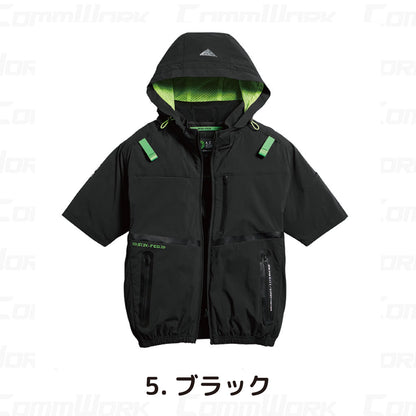 シンメン 05681 S-AIR コンデンスタイルショートジャケット 半袖 ストレッチナイロン 遮熱 撥水 サイドファン フルハーネス対応 空調作業服
