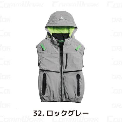 シンメン 05682 S-AIR コンデンスタイルショートベスト ストレッチナイロン 遮熱 撥水 サイドファン フルハーネス対応 空調作業服