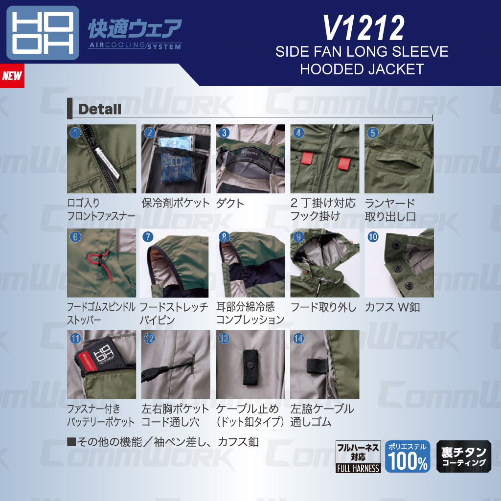 HOOH 快適ウェア V1212 サイドファン長袖フードジャケット フルハーネス対応 裏チタンコーティング 遮熱 UVカット 村上被服