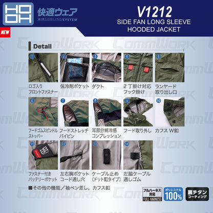 HOOH 快適ウェア V1212 サイドファン長袖フードジャケット フルハーネス対応 裏チタンコーティング 遮熱 UVカット 村上被服