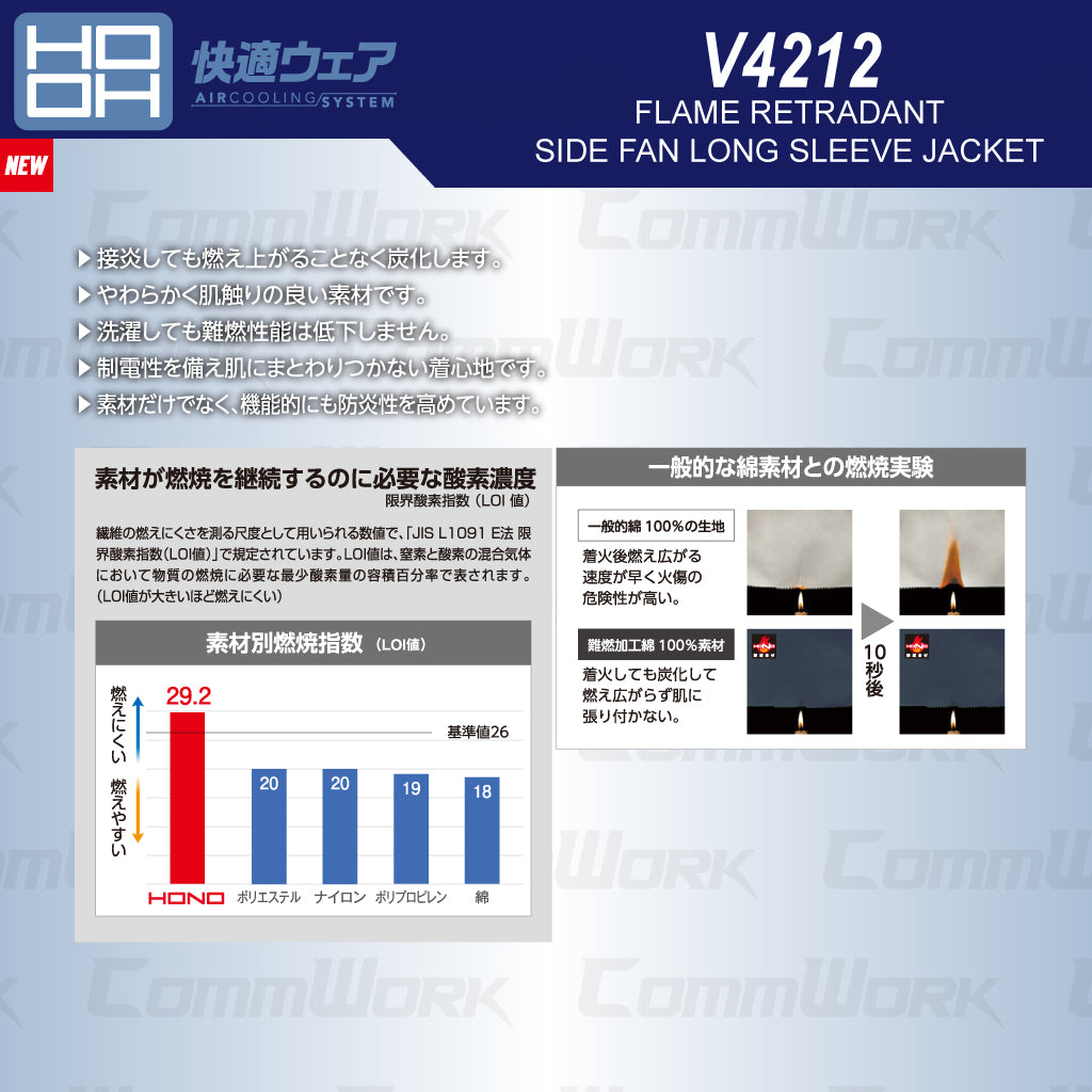 HOOH 快適ウェア V4252 難燃ミドルファン長袖ブルゾン 綿100% 制電 耐炎 耐熱 フルハーネス対応 村上被服